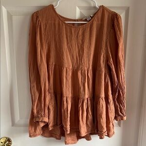 American Eagle Women’s Rust Orange Ruffle Layered Open Back BOHO Blouse